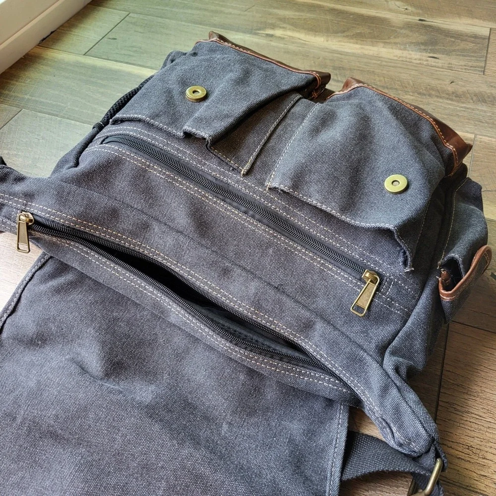 Cargoit Messenger Bag Charcoal Grey Washed Canvas Crossbody Laptop Satchel